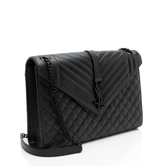 Saint Laurent Mixed Matelasse Grain de Poudre Monogram Large Shoulder Bag - Picture 2 of 11